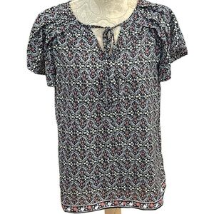 MAX STUDIO WOMENS BOHO FLORAL SHORT SLEEVE BLOUSE SIZE M